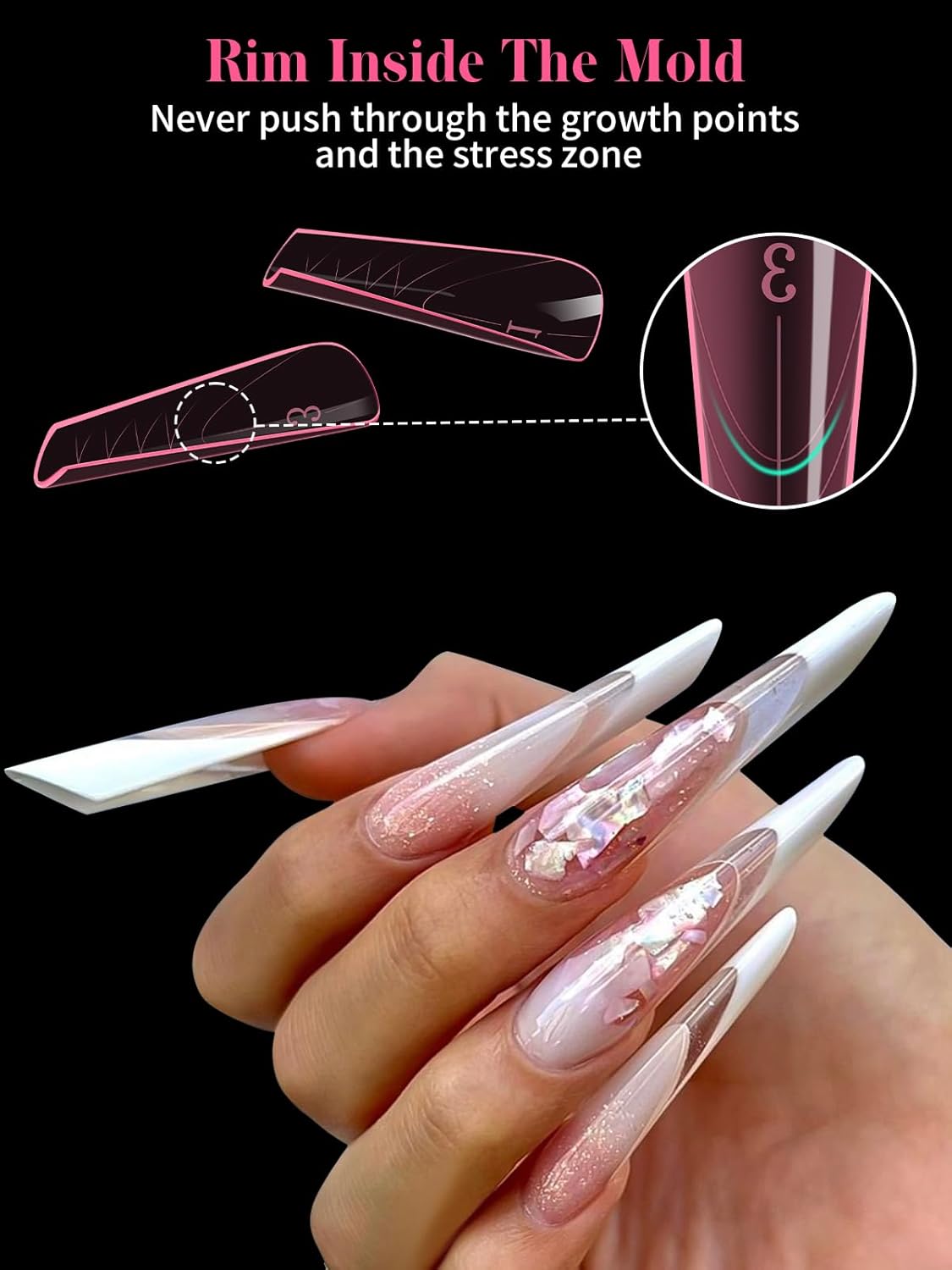EBANKU Dual Nail Forms for Poly Extension Gel, 150 PCS Pink Nail Molds Reusable 15 Sizes Nail Extension Forms for Builder Gel Manicure Design Salon DIY-BrightBean Baby