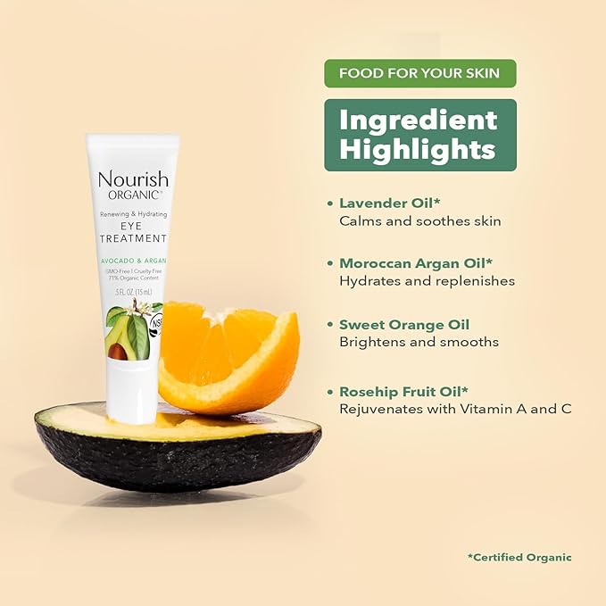 Nourish Organic Eye Treatment, Avocado & Argan – Renewing & Hydrating Under Eye Brightener with Vitamin C + Washable Cotton Round-BrightBean Baby