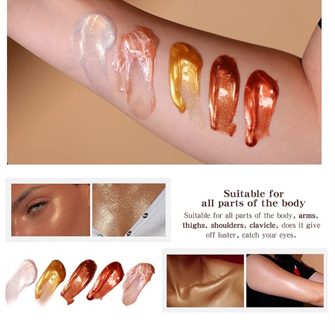 Shimmer Body Luminizer 5 Color Waterproof Smooth Face Body Glow Illuminator Non-sticky Liquid Body Highlight Illuminator for Face & Body & Leg (80 ML, 03 Bronze Gold)-BrightBean Baby