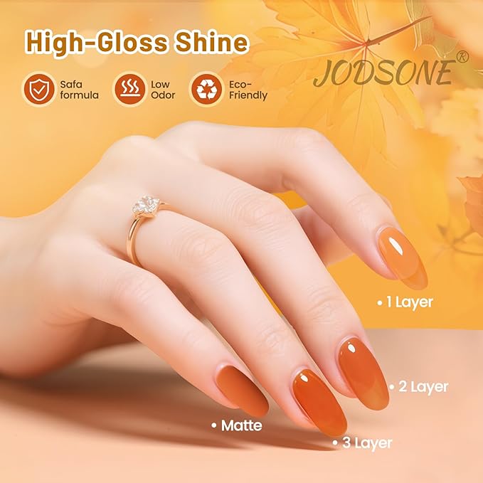 JODSONE 6 Colors Gel Nail Polish Set Fall Collection Jelly Effect Soak Off Need U V LED Gel Polish Set Autumn Mauve Brown RedSalon-Quality DlY Home Manicure-BrightBean Baby
