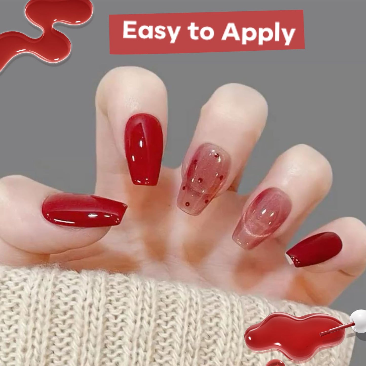 modelones Jelly Red Nail Polish, Sheer Dark Red Clear Translucent Semi-Transparent 15 ml Quick Dry Nail Lacquer Strengthener Long Last Finger Toe Nail Art DIY Manicure Gift for Women Girls 0.5 Fl Oz-BrightBean Baby