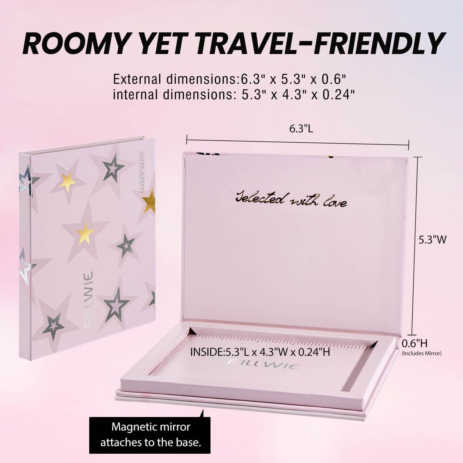 Magnetic Empty Makeup Palette with Mirror – Customizable Refillable Case for Eyeshadow, Blush, Lipstick, Highlighter – Lightweight, Waterproof, with Spatula & 20 Metal Stickers (Pink, Medium)-BrightBean Baby