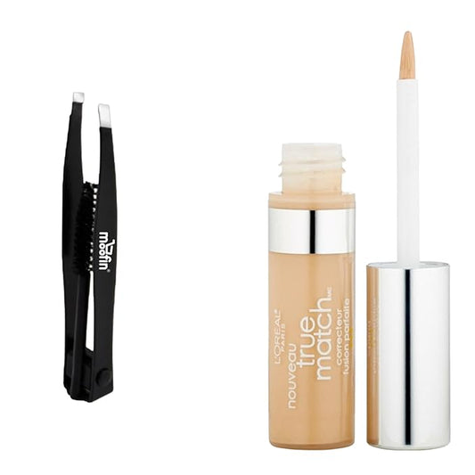 Concealer, Light/Medium Warm [W4-5], Blendable & Buildable Coverage, Bundle With Eyebrow Tweezers, Long-Lasting Radiant Skin, Pack Of 1 (0.17 Oz Each)-BrightBean Baby