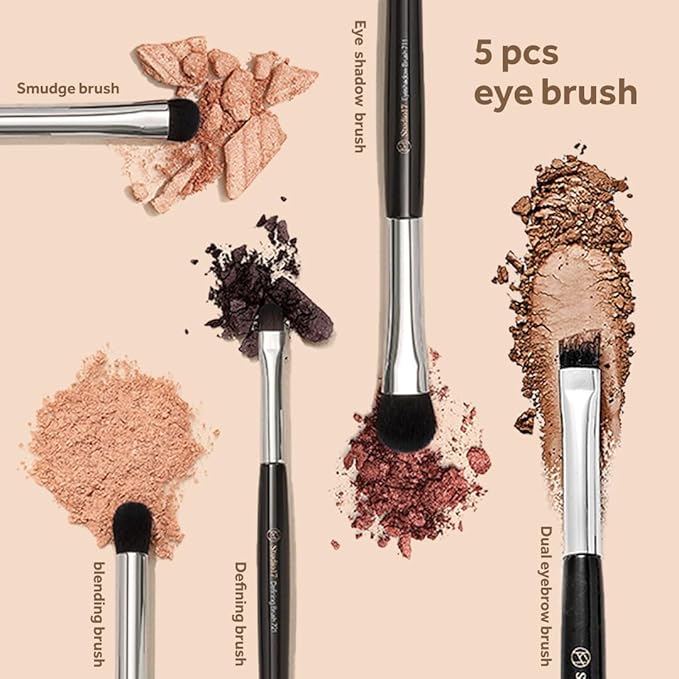 Eye Makeup Brush Set 5 Pcs | Small & Portable Eye Shadow Brushes | Korean Eye Makeup Brushes | Premium Synthetic Bristles for Professionals-BrightBean Baby