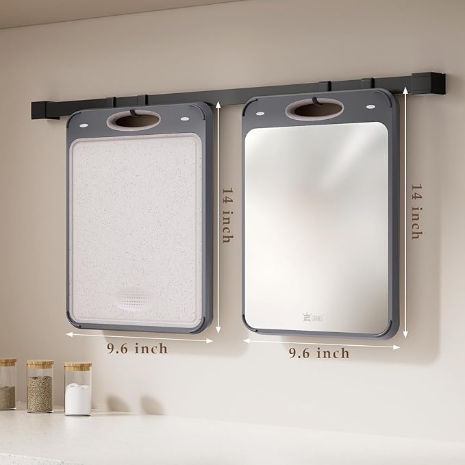 GUANCI Cutting Board for Kitchen Double Sided 304 Stainless Steel Chopping Board Food-Grade Stainless Steel and Wheat Straw PP Samll Size 14’’×9.6’’ Easy to Clean