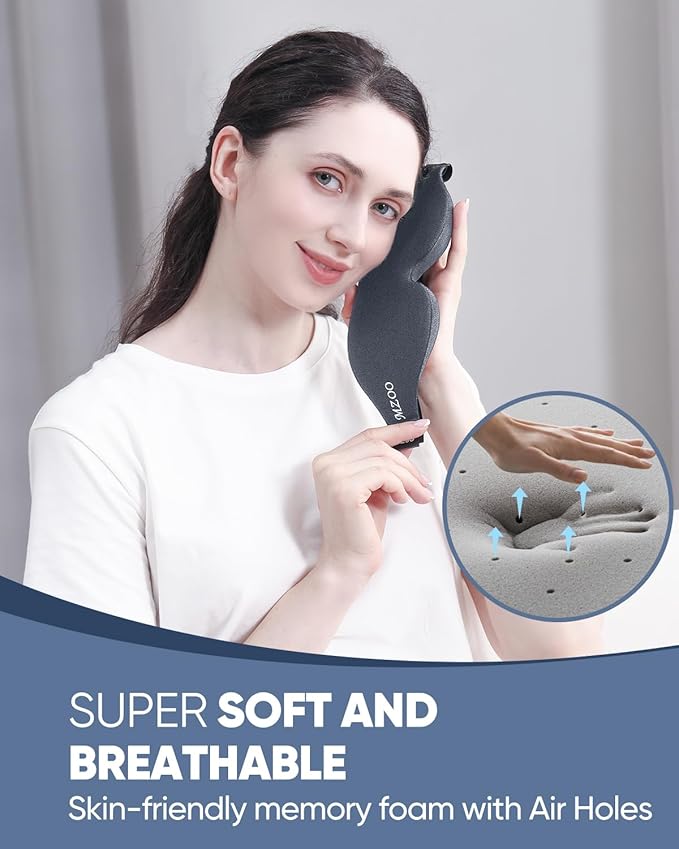 MZOO Luxury Sleep Eye Mask for Side Sleeper Men Women, Zero Eye Pressure 3D Sleeping Mask, Light Blocking Patented Design Night Blindfold, Soft Eye Shade Cover for Travel, Grey-BrightBean Baby