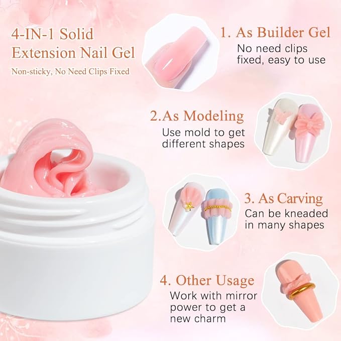 MIZHSE Solid Builder Gel for Nails, Nude Pink Non-Sticky Sculpting Gel, 3D Nail Art Building Carving Modeling Hard Nail Extension Soak Off UV/LED Nail Art Salon Home DIY 15g-BrightBean Baby
