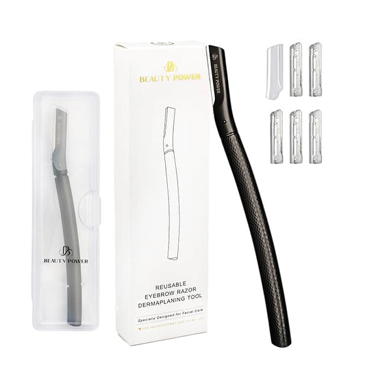 Eyebrow Razor with 6 Blades & Travel Case – Face Razors for Women & Men, Eyebrow Trimmer Shaper with Precision Cover, Facial Shaver & Dermaplaning Tool for Smooth Skin (Black)