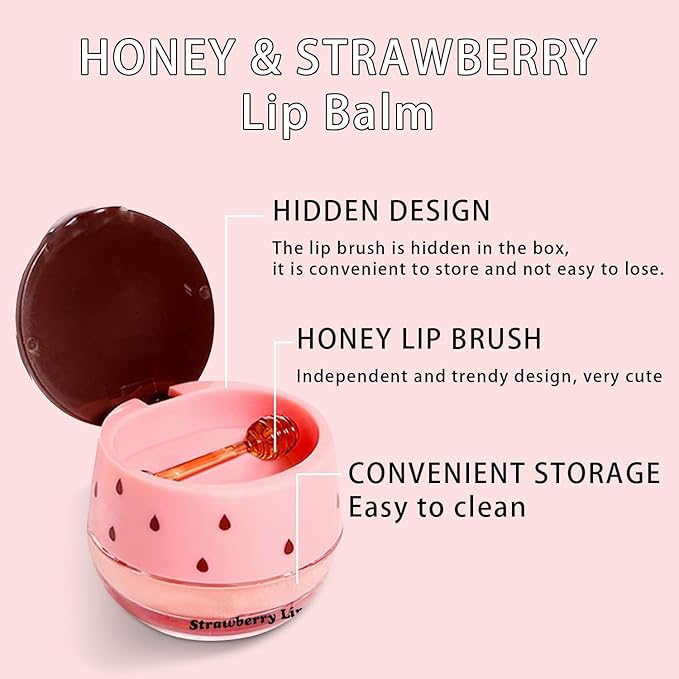 2PCS Lip Mask Overnight, Honey&Strawberry Moisturizing Repair Sleeping Lip Balm, Fade Lip Lines Bee Lip Balm, Hydrating &Prevention Dry and Crack Lip Scrubs Exfoliator (Strawberry & Strawberry)-BrightBean Baby