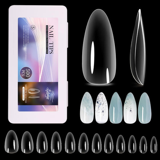 Medium Almond Nail Tips 500PCS, Clear Acrylic Full Cover Gel Press on Nail Tips for DIY, 10 Sizes Pre-Shaped False Nails with Glossy Finish, Professional Manicure Kit & Easy Application-BrightBean Baby