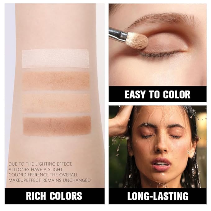 Powder Eyeshadow Quad, Beige Nude Taupe Brown Matte Eye Shadow Palette Makeup, Neutral Vegan Shimmer Quads Eye Shadow Palette for Older Women Pigmented Waterproof, paleta de sombras de ojos, 15-BrightBean Baby