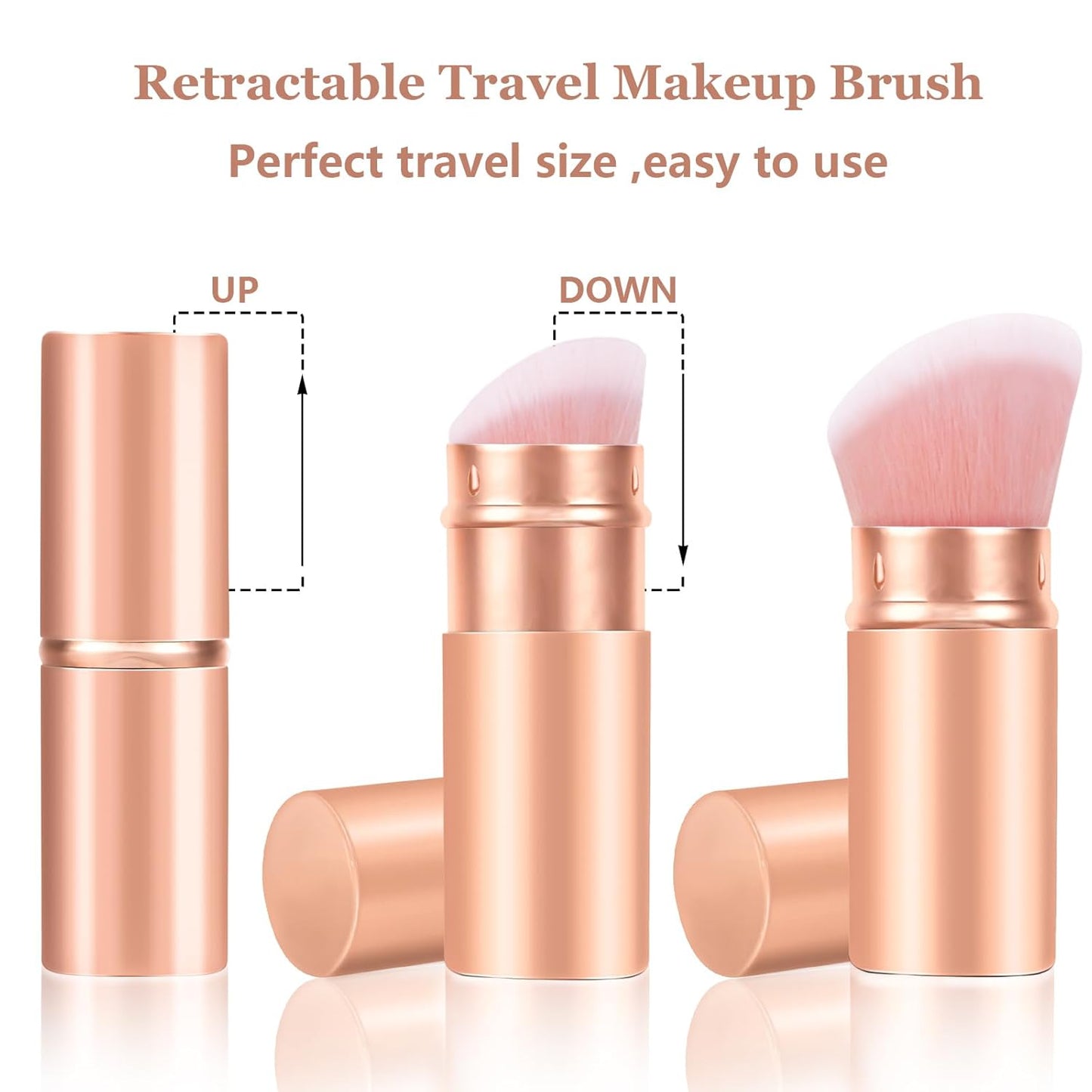 Falliny Retractable Kabuki Makeup Brush, Angled Travel Powder Blush Brush Foundation Makeup Brush with Cover for Blush, Sunscreen,Bronzer, Buffing, Concealer,Highlighter, Powder Cosmetics-BrightBean Baby