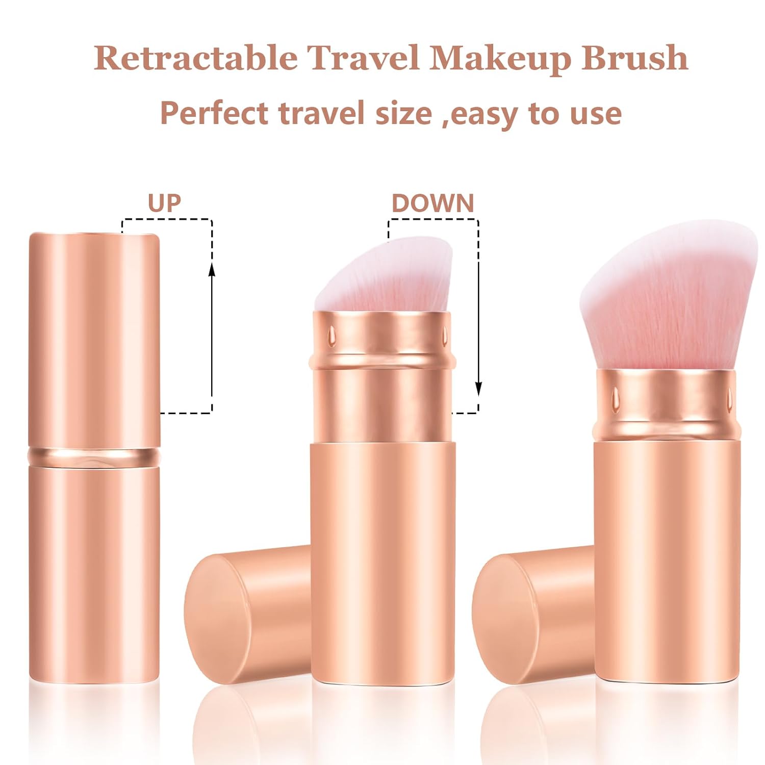 Falliny Retractable Kabuki Makeup Brush, Angled Travel Powder Blush Brush Foundation Makeup Brush with Cover for Blush, Sunscreen,Bronzer, Buffing, Concealer,Highlighter, Powder Cosmetics-BrightBean Baby