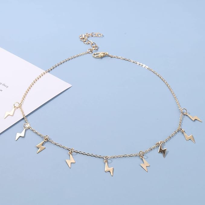 Boho Lighting Bolt Choker Necklace Gold Dangle Thunder Necklace Minimalist Collar Chain Necklace Weather Necklace Jewelry for Women and Girls-BrightBean Baby