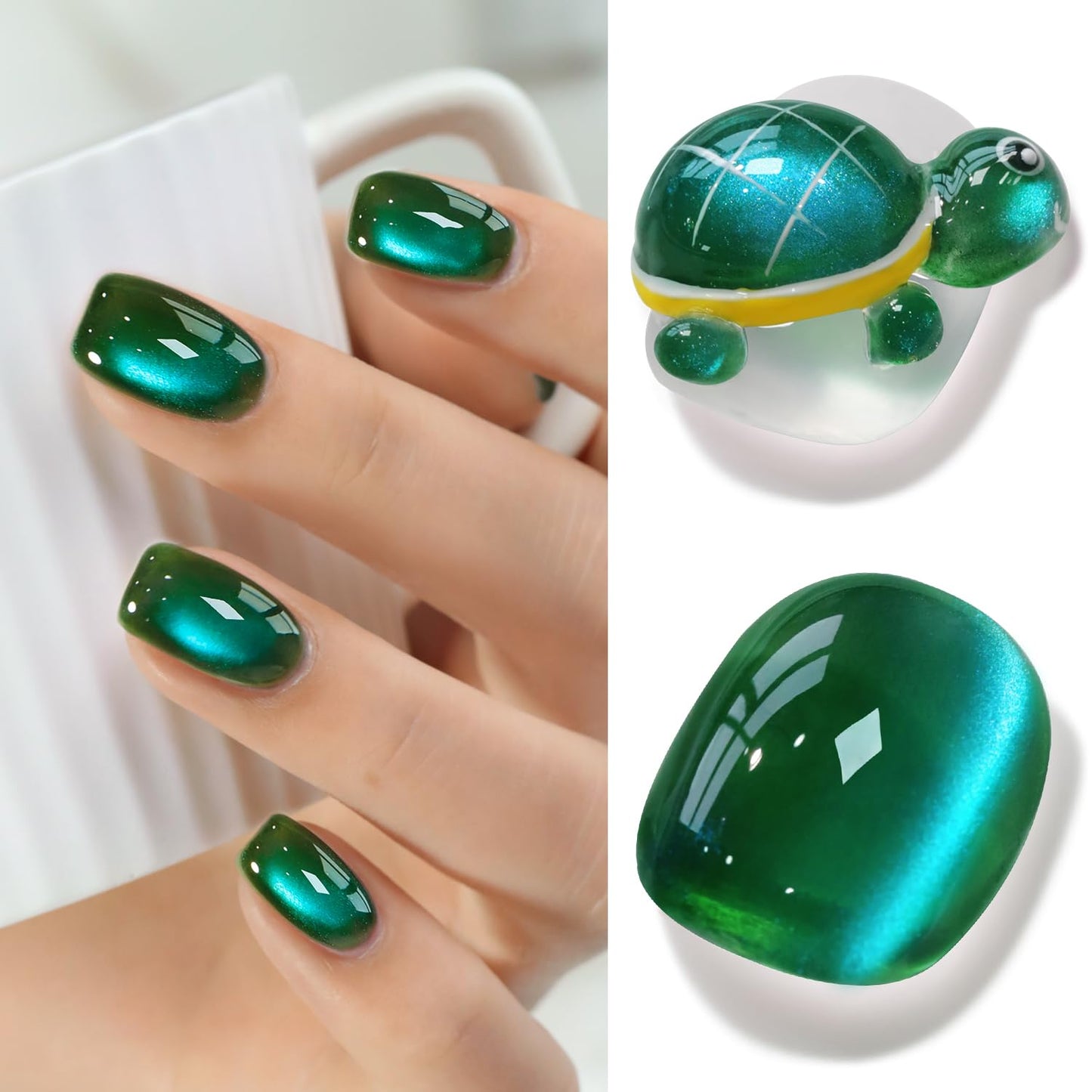 Double Rhythm Jelly Glass Cat Eye Gel Polish with Magnet 15ML Holographic Glitter Shimmer Translucent Sheer Color Magnetic Nail Polish Salon DIY at Home (Dark Green-MC1263)-BrightBean Baby