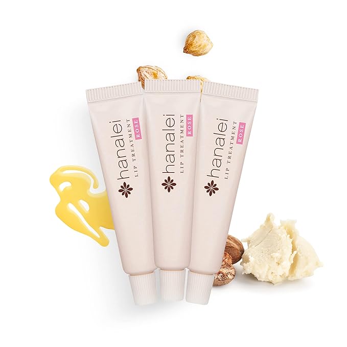 Hanalei Hydrating Lip Treatment Balm – Cruelty-Free, Paraben-Free Moisturizer for Severely Dry, Chapped Lips – Kukui Oil, Shea Butter & Grapeseed Oil –Rose Tint, Travel-Size 3-Pack (5g X 3)-BrightBean Baby