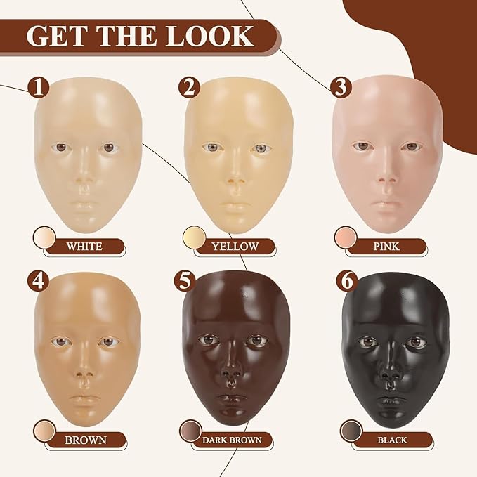 5D Makeup Practice Face Board, Makeup Practice Accessories Set with Face Painting Mannequin Head, Makeup Brushes, Face Painting and 2-in-1 Dual-Ended Eyebrow Pen, Makeup Practice Gift, Dark Brown-BrightBean Baby