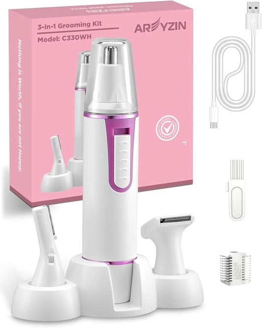 AREYZIN Nose Hair Trimmer for Women Rechargeable Eyebrow & Facial Hair Trimmer for Men, Professional Painless Nose Trimmer with IPX7 Waterproof, Dual Edge Blades for Easy Cleaning