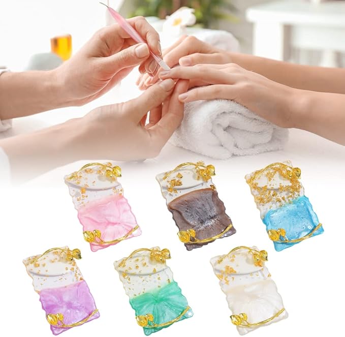 Resin Nail Art Palette, Nail Art Painting Palettes with Nail Palette Stirring Rod Gold Edge Nail Holder Nail Art Display Board Fashion Delicate Nail Tool Accessories, Type 3-BrightBean Baby
