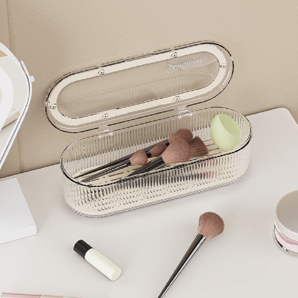 Makeup Brush Holder Organizer Clear Acrylic Makeup Sponges Organizer,Cosmetic Storage Case with Lid Display Case for Vanity (Brush Organizer)-BrightBean Baby