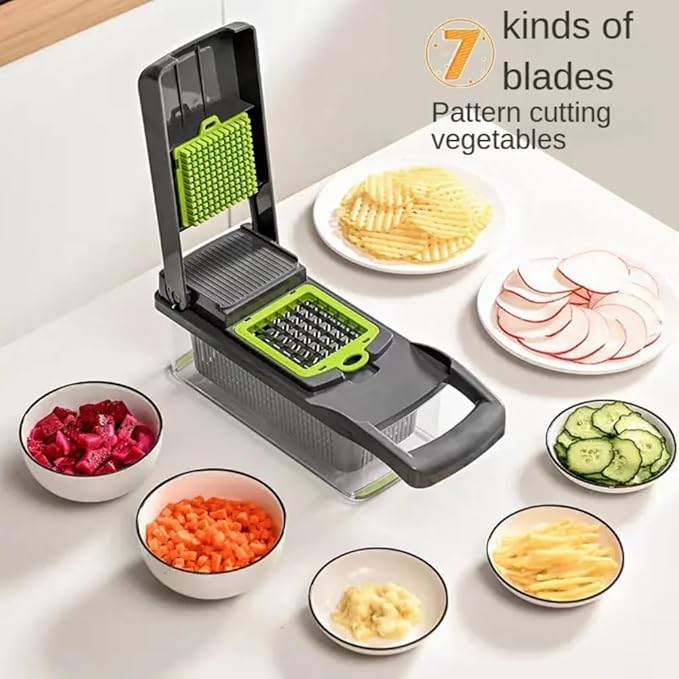 16-in-1 Ultimate Vegetable Chopper & Mandoline Slicer – Multi-Blade Food Dicer, Spiralizer, Grater & Cutter with Container – Kitchen Gadget for Fruits, Veggies, Cheese – Black & Green