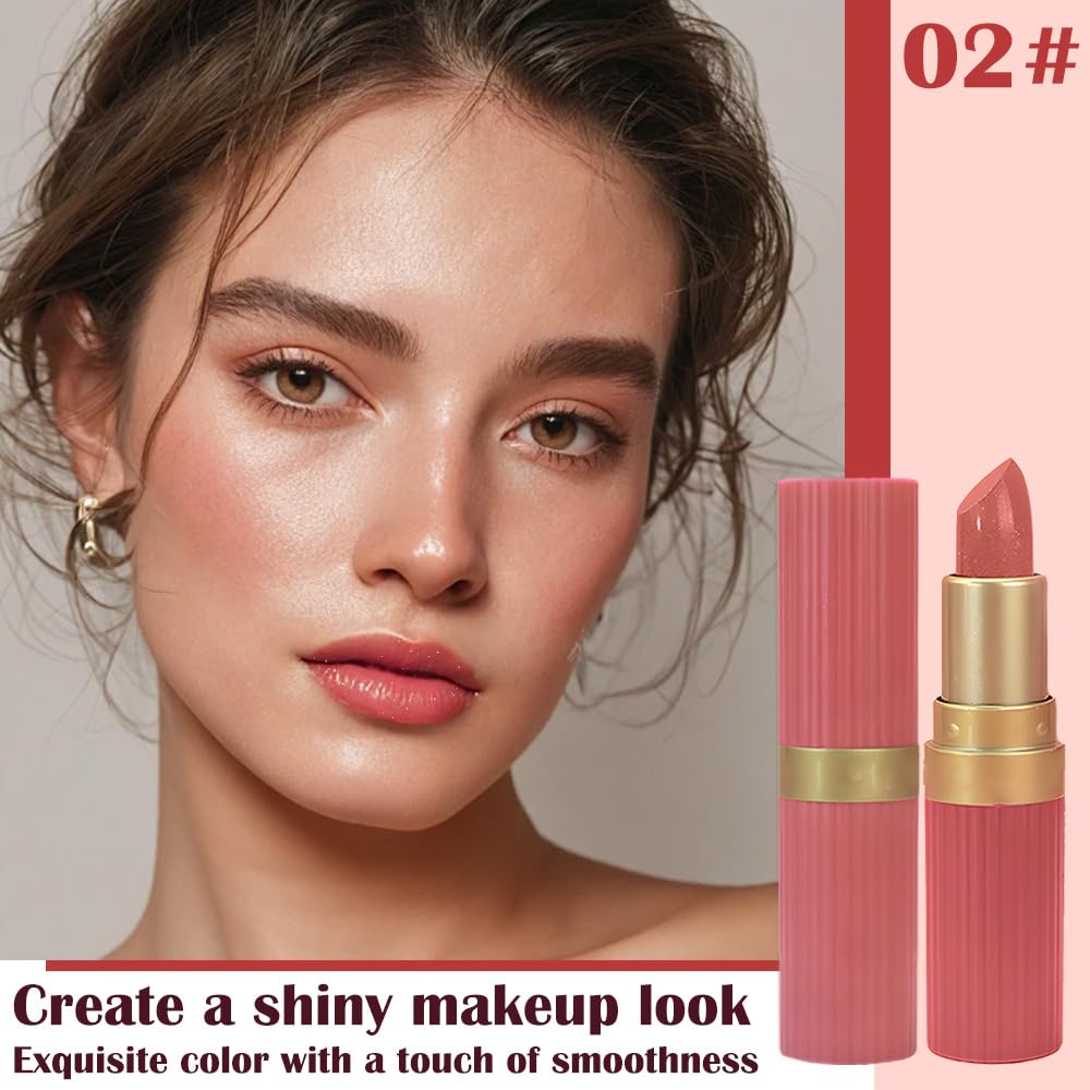 Nude Metallic Lipstick for Women,Lightweight Shimmer Frosted Lipstick,Glitter Lip Gloss Stain Long Lasting Waterproof Smudge Proof 24 Hour Full Coverage Lip Makeup,Vegan-BrightBean Baby