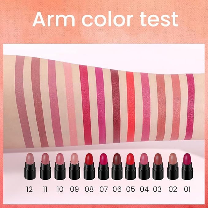 evpct 12Pcs Mini Pills Lipstick Capsule Set for Women Waterproof Long Lasting, Dark Ruby Plum Rose Red Nude Pink Mauve Taupe Brown Matte Small Magic Permanent 24 Hour Lipstick Bulk Samples 01-BrightBean Baby