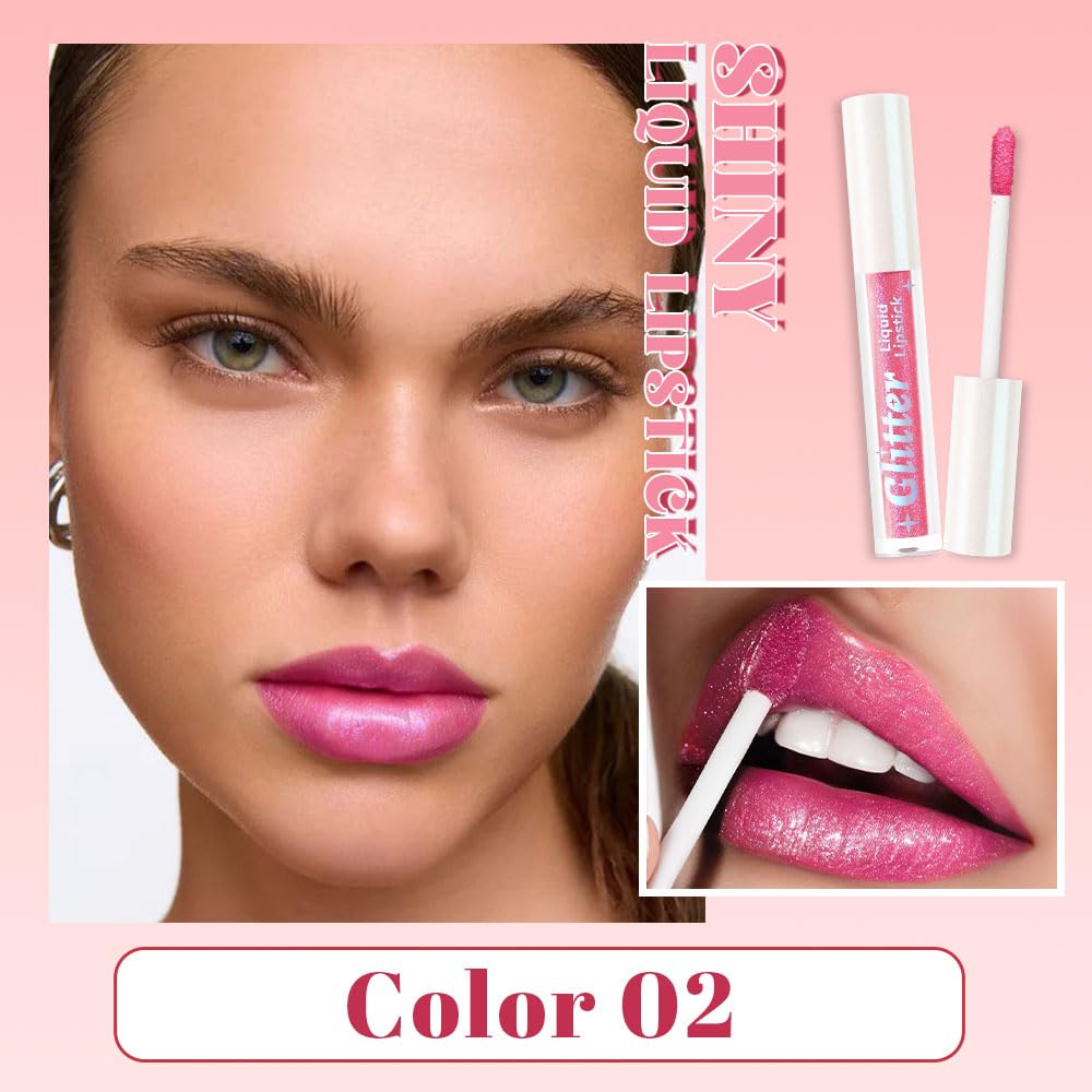 Pink Metallic Lipstick for Women,Lightweight Glitter Sparkling Liquid Lipsticks,Shimmer Lip Gloss Stain Long Lasting Waterproof Smudge Proof Non-Drying 24 Hour Full Coverage Lip Makeup,Vegan-BrightBean Baby
