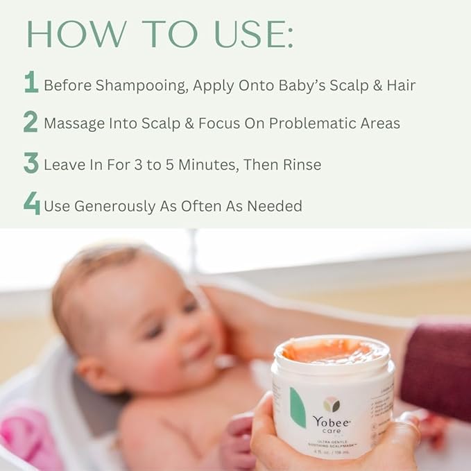 Yobee Ultra Gentle Soothing Scalp Mask - Dry Scalp Treatment Hair Mask Safe For Sensitive Baby Skin - Probiotic Infused - For Sensitive Scalp & Cradle Cap - For Babies, 4 fl oz-BrightBean Baby
