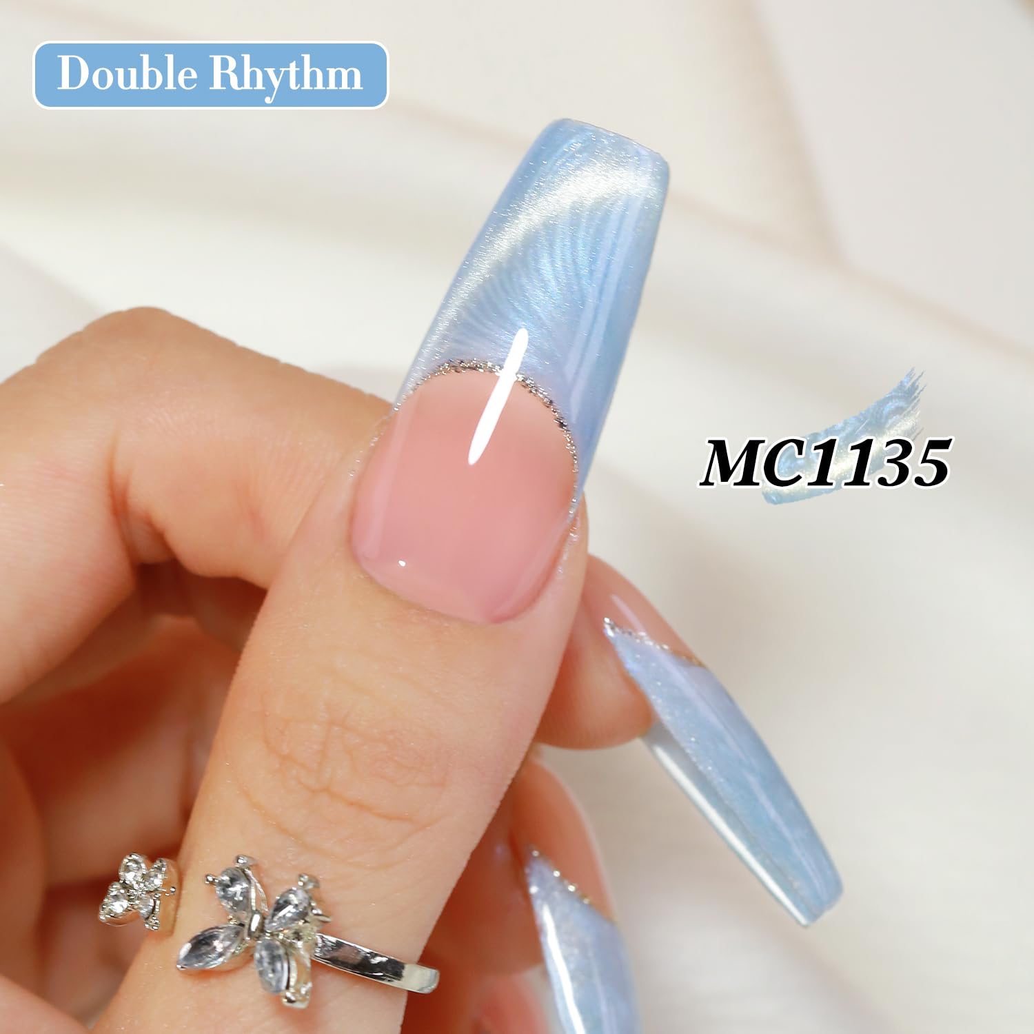Double Rhythm 15ML Ice Glass Cat Eye Gel Polish with Magnet Holographic Glitter Shimmer Translucent Sheer Color Salon Soak Off Magnetic Nail at Home (Mermaid Blue-MC1135)-BrightBean Baby