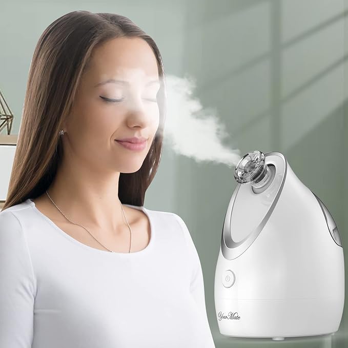 YourMate Facial Steamer Nano Ionic Face Steamer, Adjustable Nozzle with Aromatherapy Warm Mist for Sinuses Moisturizing Humidifier Unclogs Pores, Homeuse Vaporizador Facial (White)-BrightBean Baby