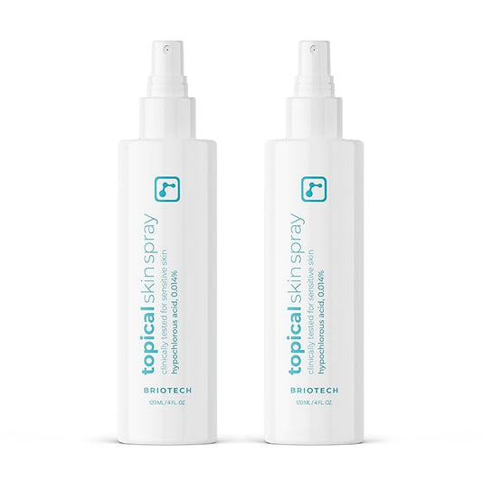 BRIOTECH Topical Skin Spray, Hypochlorous Acid Spray for Body & Face, HOCl Facial Mist, Support Against Irritation, Redness, Packaging May Vary, 4oz (2 Pack)