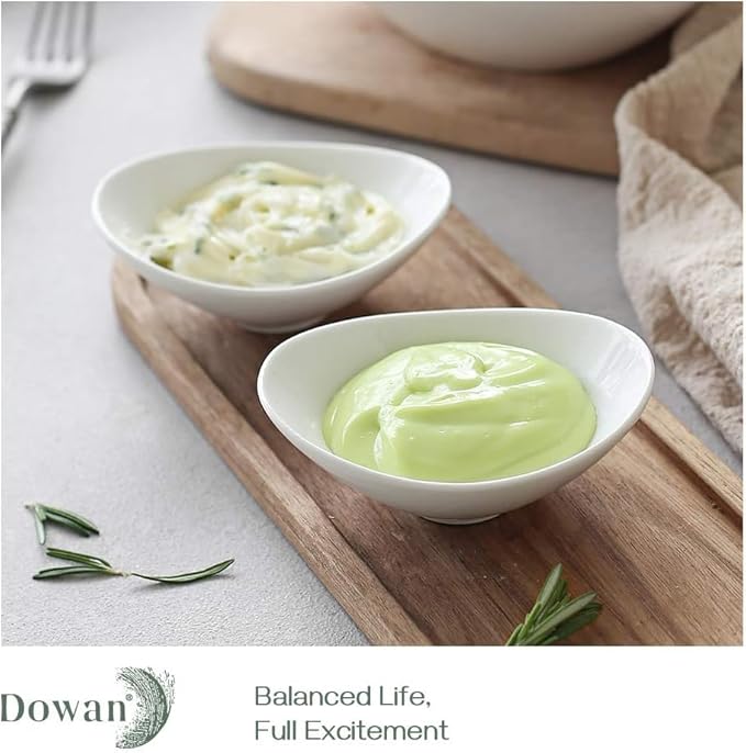 DOWAN Ceramic Dip Bowls, 3 oz 8 Pack Dipping Bowl, Mini Serving Bowls for Side Dishes, Sushi Soy Sauce Dish, Gravy Boat Porcelain Dipping Sauce Cups for BBQ and Party Dinner, Soft White