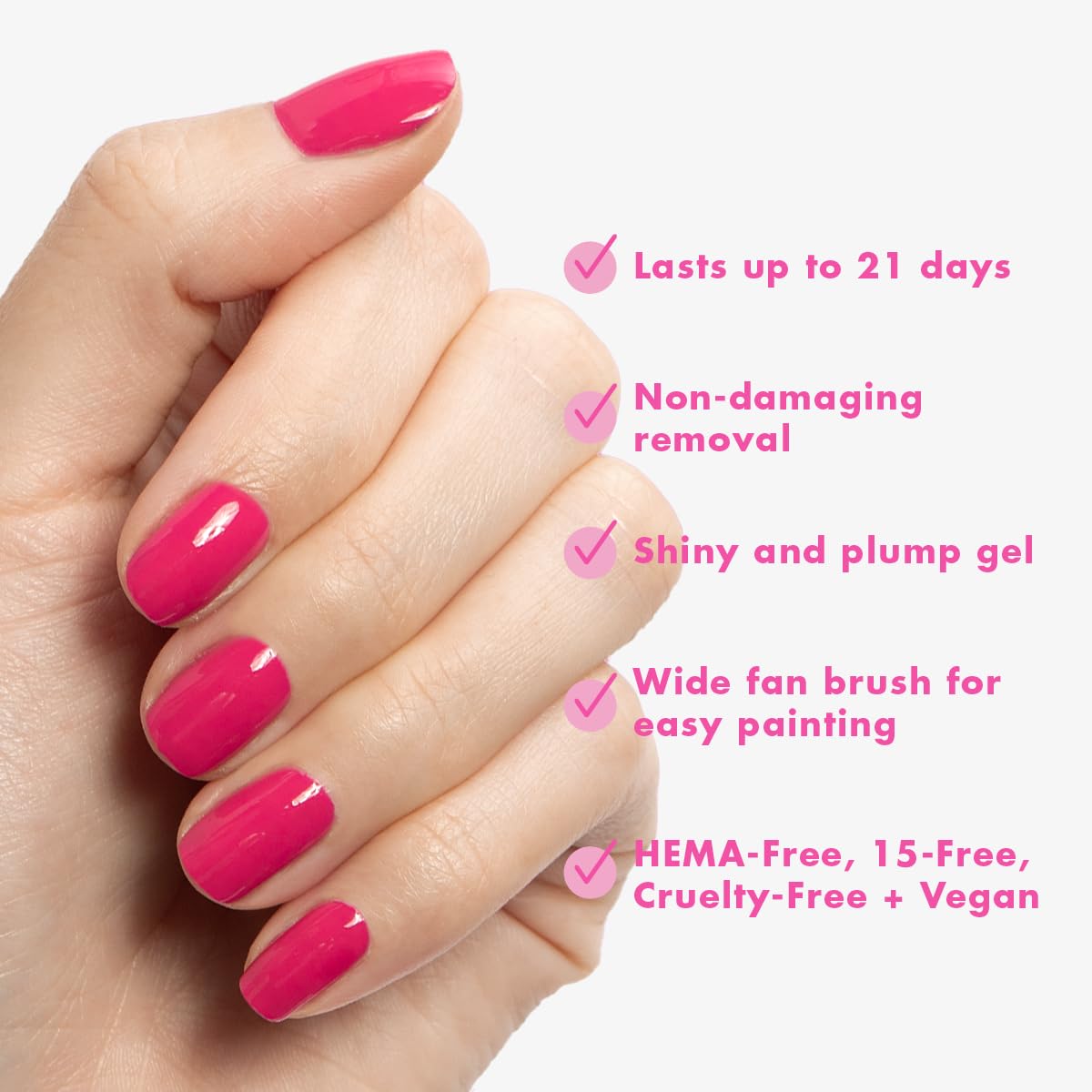 Olive & June Gel Polish | UV LED Nail Lamp Needed | Long Lasting Formula | Up to 21 Days of Wear | Damage-Free Removal | Salon-Quality Manicure, Pedicure at Home | XOXO | Hot Pink-BrightBean Baby