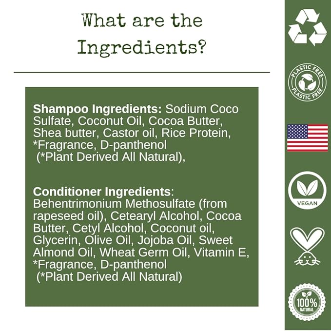 Shampoo Bar and Conditioner Set with Travel Case | Strengthen and Repair Dry Hair | Coconut, Castor Oil, Shea Butter | Made in USA | 2-pk-BrightBean Baby