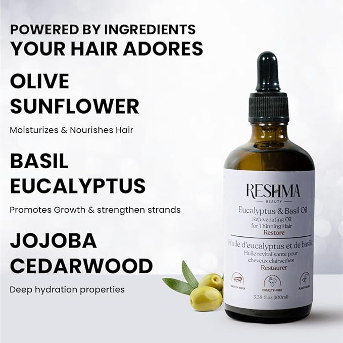 Reshma Beauty Eucalyptus & Basil Oil – Henna Infused Rejuvenating Oil for Thinning Hair | Restores, Strengthens & Nourishes-BrightBean Baby