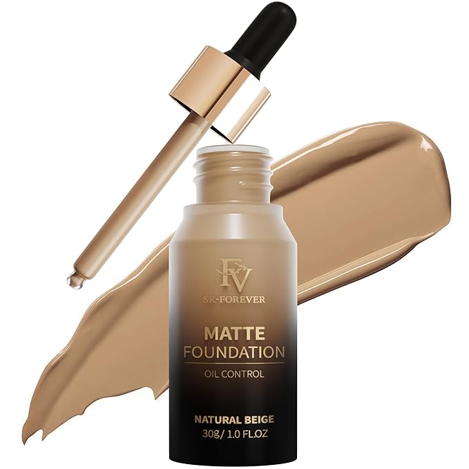 FV Full Coverage Liquid Foundation Makeup, Long Lasting Matte Foundation with Flawless Finish, Concealing & Minimizing Pores, Oil Control Waterproof for Oily Combination Skin, 1 Fl. Oz (Natural Beige)-BrightBean Baby