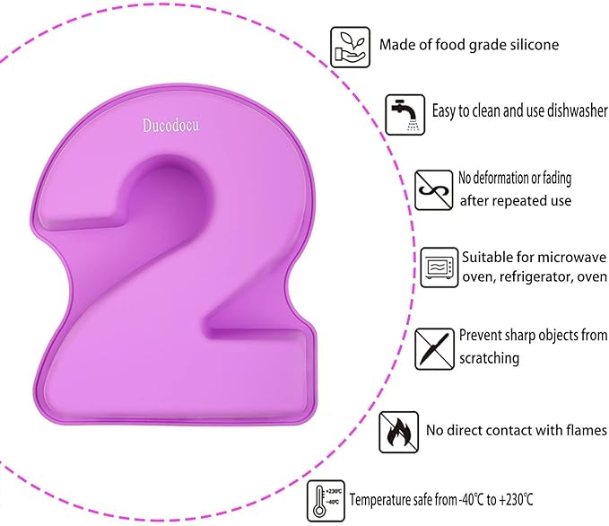 Ducodocu Large Silicone Number Cake Mould 3D Novelty Cake Pan DIY Baking Mold for Birthday Anniversary Number of 2