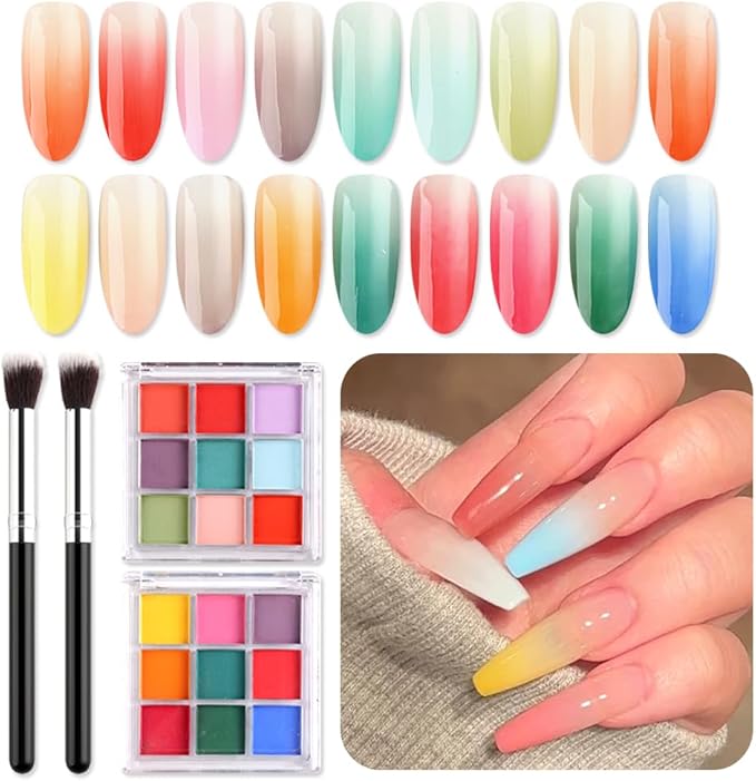 18 Colors Neon Phosphor Solid Pigment Powder Set for Ombre Nails, Fluorescent Nail Pigment Glitter Iridescent Rubbing Dust with Nail Ombre Brush for Gradient Nail Art Manicure DIY Accessories-BrightBean Baby