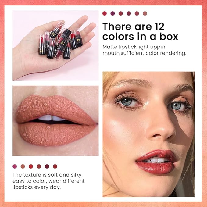 evpct 12Pcs Mini Pills Lipstick Capsule Set for Women Waterproof Long Lasting, Dark Ruby Deep Wine Mauve Red Purple Nude Brown Matte Small Magic Permanent 24 Hour Lipstick Bulk Samples 02-BrightBean Baby