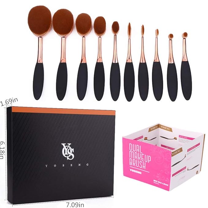 Yoseng Makeup Brushes Set 10Pcs Professional Oval Toothbrush Foundation Contour Powder Blush Conceler Eyeliner Blending Brush New Fashionable Super Soft Cosmetic Brushes Tool Set (Rose Gold 2 sets)-BrightBean Baby