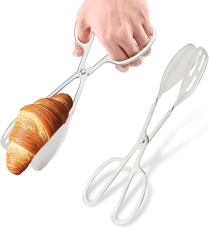 2 Pack Serving Tongs, Buffet Tongs for Kitchen Cooking, 10 Inch Stainless Steel Food Serving Tongs Bread Tongs with Scissor Handles for Salad, Cooking, Catering, Buffet(Silver)