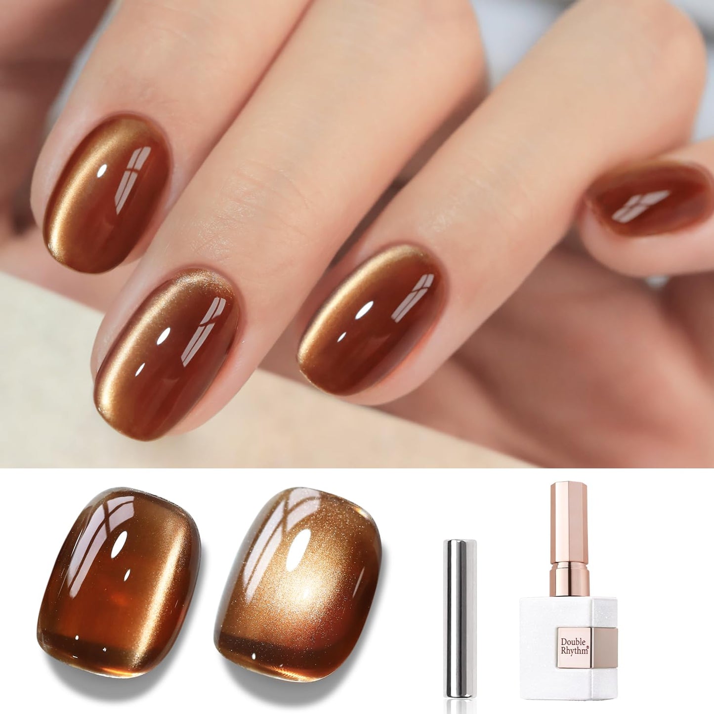 Double Rhythm Cat Eye Gel Polish with Magnet 15ML Holographic Glitter Shimmer Translucent Sheer Color Glass Brown Magnetic Gel Polish Salon DIY at Home (Fall Brown-MC1113)-BrightBean Baby