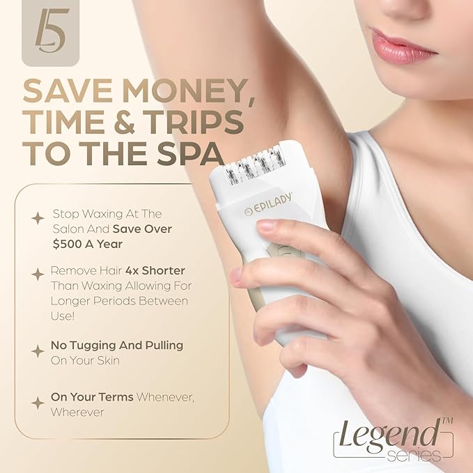 Epilady Legend 5 Rechargeable Epilator, 56 Tweezers, Dual Speed, Full-Body Epilator for Women, Auto Shut Off, Travel Case, Cleaning Brush-BrightBean Baby