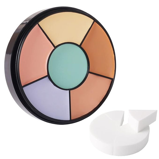 MEICOLY Face Color Correcting Palette, 6 Colors Correctors,Cream Concealer Camouflage Makeup Palette with 8 pcs White Makeup Sponges,Conceals Dark Circles, Blemishes, and Redness,Cruelty Free,Corrector-BrightBean Baby