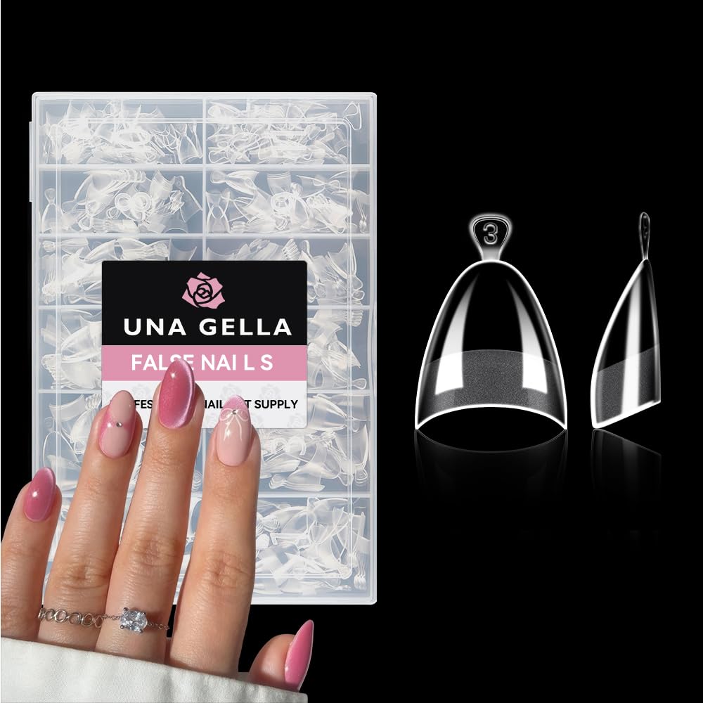 UNA GELLA Almond Shape Nail Tips Short: 504pcs Half Cover Almond Gel Nails Tips Matte Clear Fake Nails Self-handle for Nail Extension DIY Nail Salon for Her, 12Sizes-BrightBean Baby