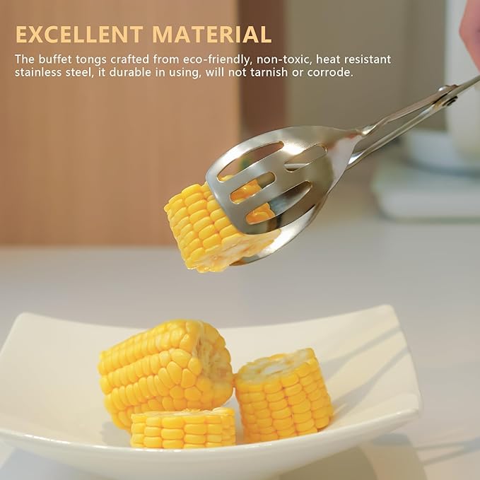 Kitchen Tongs for Cooking for Buffet Party Catering - Stainless Steel Salad Tongs for Food Bread Cake Bake Dessert, 10-Inch Serving Tongs for Grill, Steak, Barbecue, Scissor Design (2 Pack)