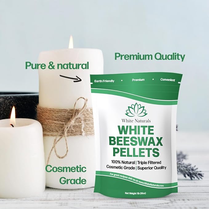 White Beeswax Pellets 1 lb (16 oz), Pure, Natural, Cosmetic Grade, Bees Wax Pastilles, Triple Filtered, Great For DIY Lip Balms, Lotions, Candles-BrightBean Baby