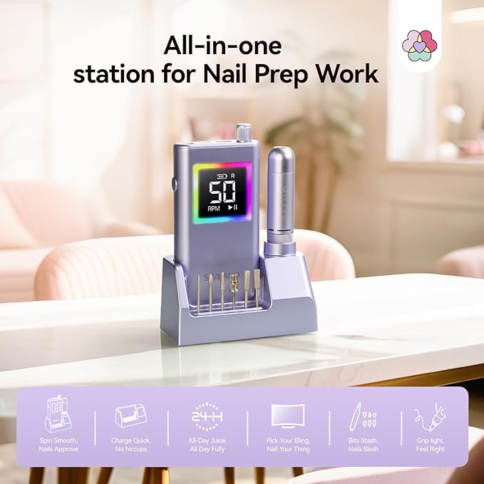 SAVILAND Advanced 50000 RPM Nail Drill Professional: 10S Fast Removal Electric Nail File Portable Nail Filer Electric with Rechargeable Electric Nail Drill Bits Pro Acrylic Nail Manicure Nail Tools-BrightBean Baby