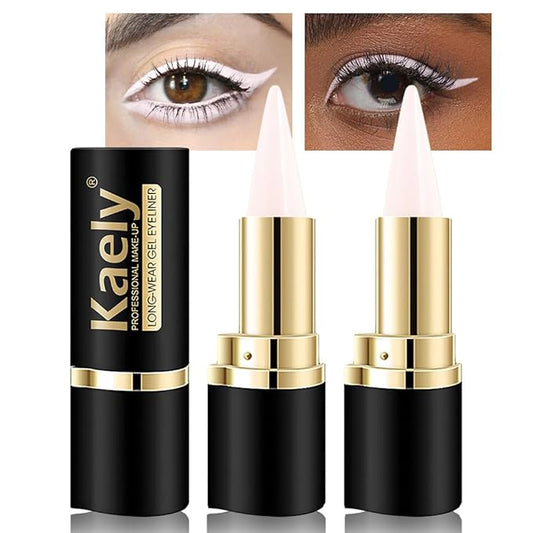 Kaely 2Pcs Quartz Queen White Gel Eyeliner Pencil, Natural Cream Eye Liner Waterproof Smudge Proof, Matte Waterline Eyeliner Eyeshadow Stick, Brighten Eye Makeup, Vegan & Cruelty-Free